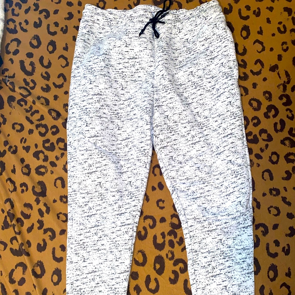 Mens White & Black Jogger Pants